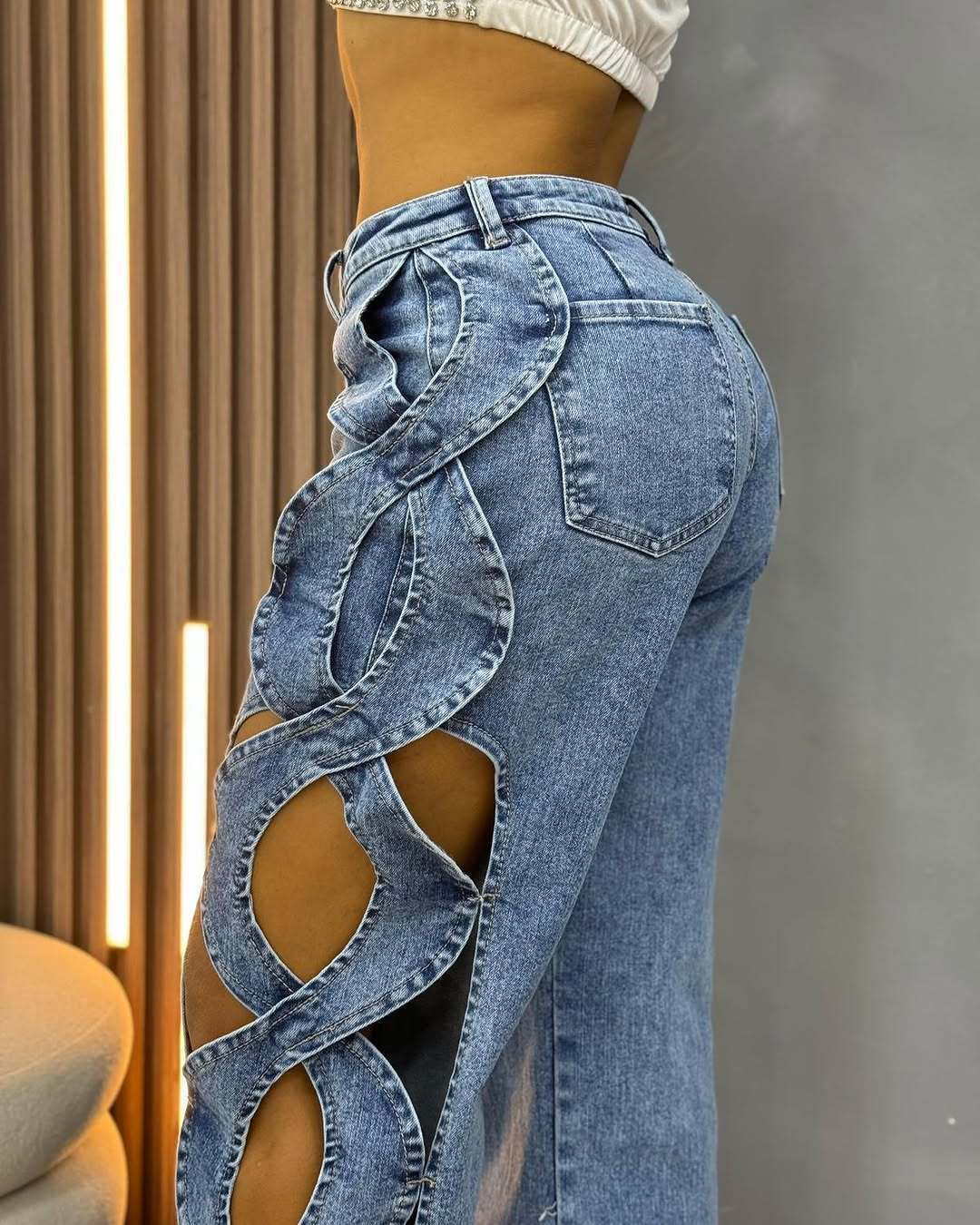 S-Curve Cutout Denim Pants