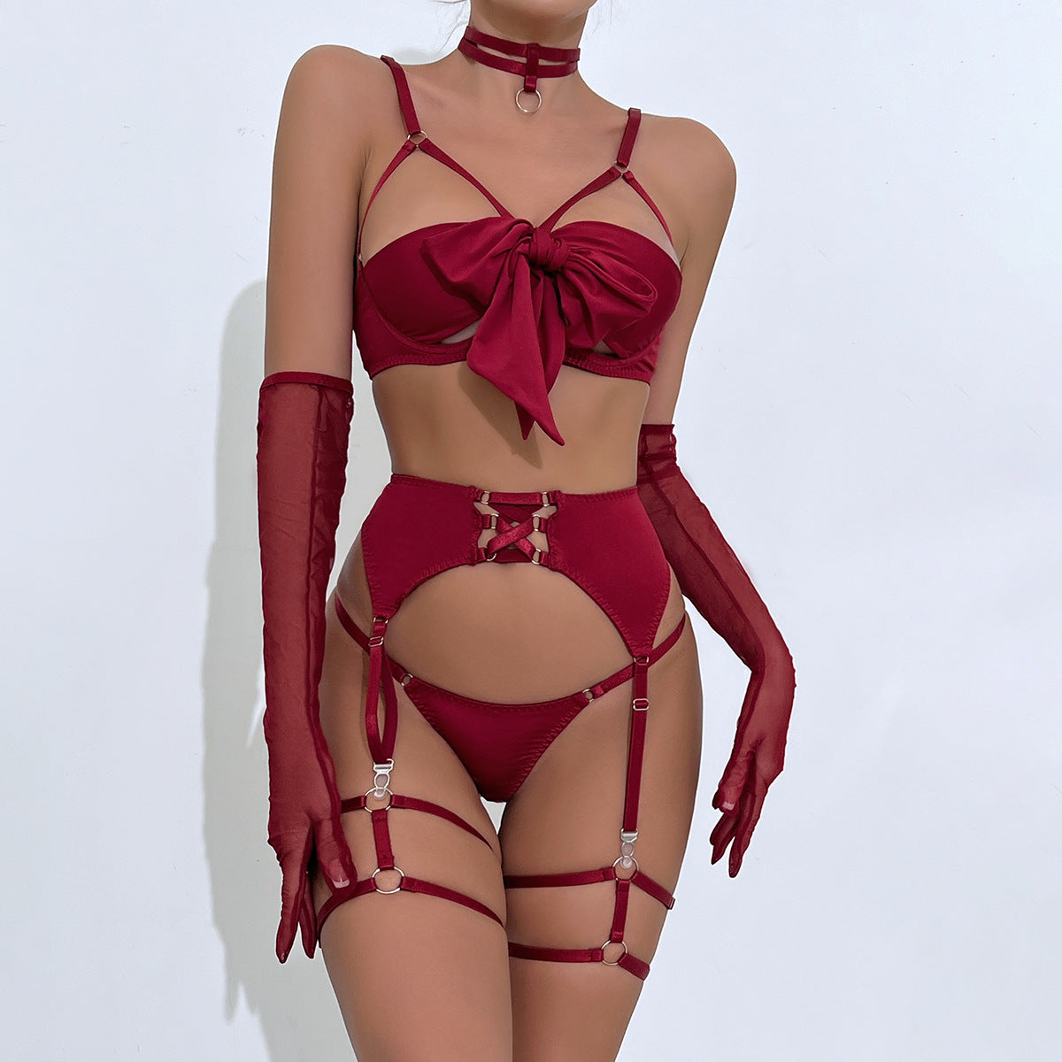 Sexy temptation garter hollow gather four piece set