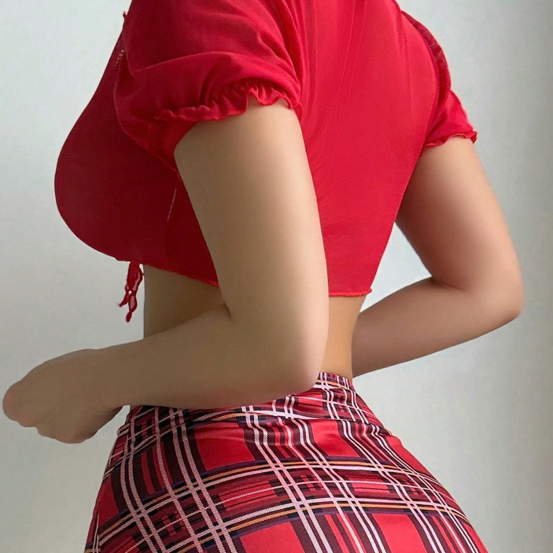 Plaid Slit Mini Skirt &amp; Thong 3-Piece Set – Passion Temptation Uniform Style