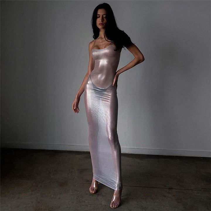 Nightclub fashion hot girl sexy see-through slim suspender dress
