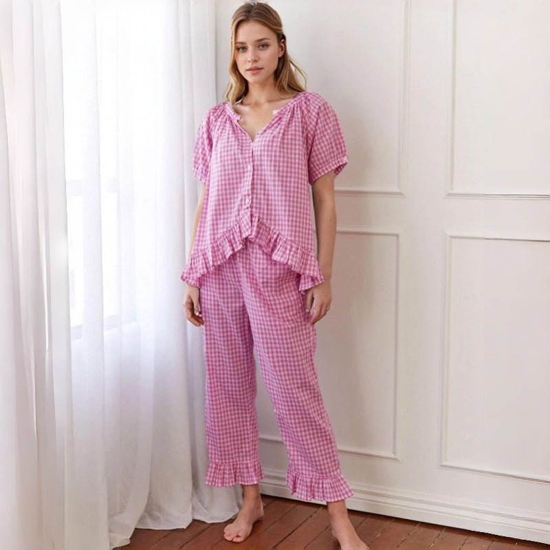 French Gingham Two Piece Pants Set