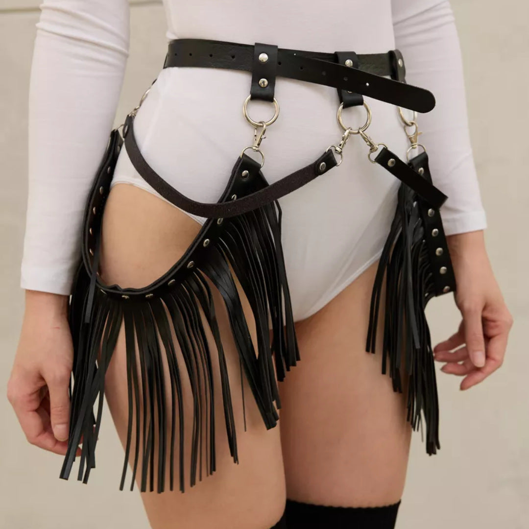 Leather multiple bondage tassel decoration