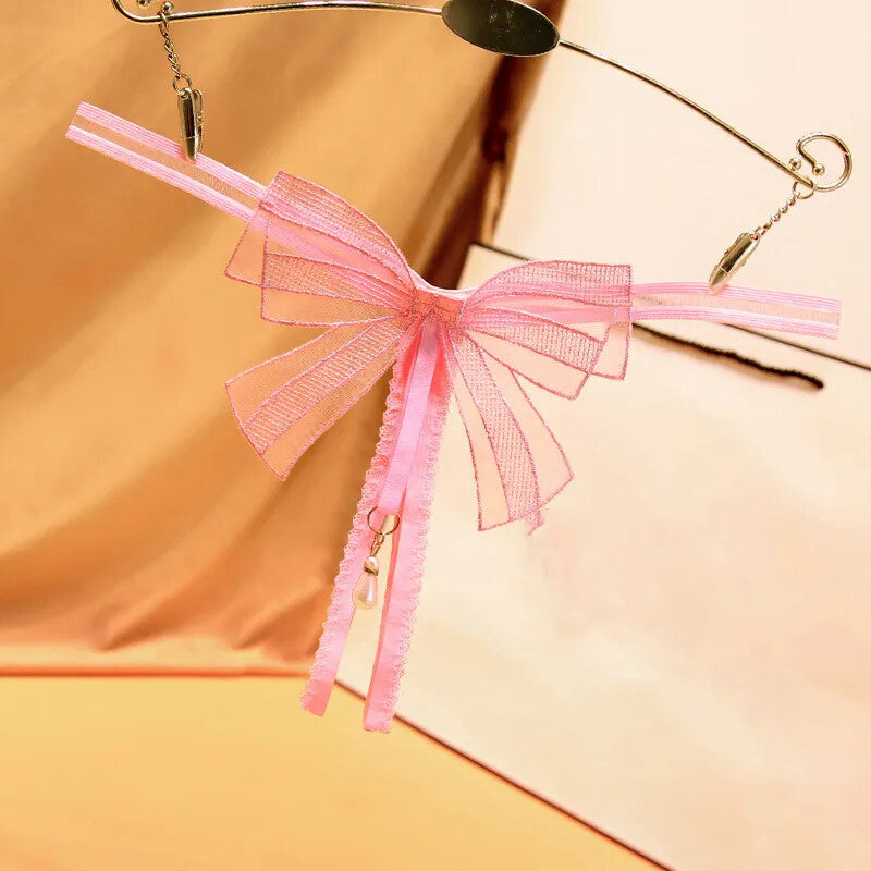 Sexy Knot Embroidered Low-Rise Crotch Beaded Thong