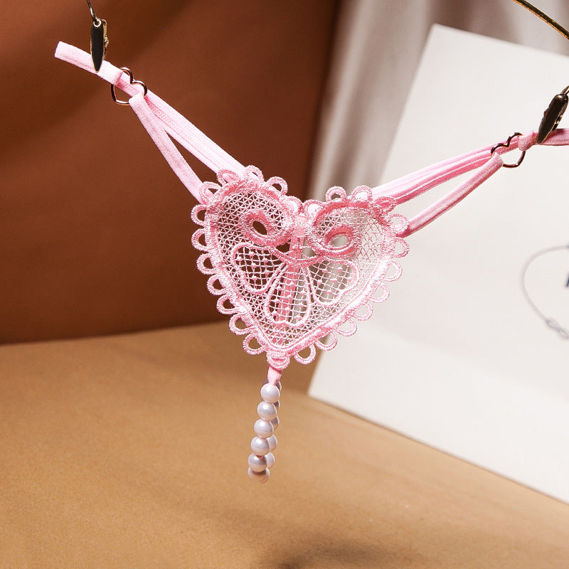 Vintage Pearl Heart Embellished Thong