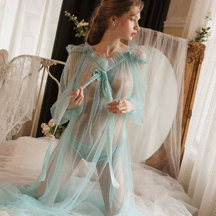 Sexy long see-through lace nightdress