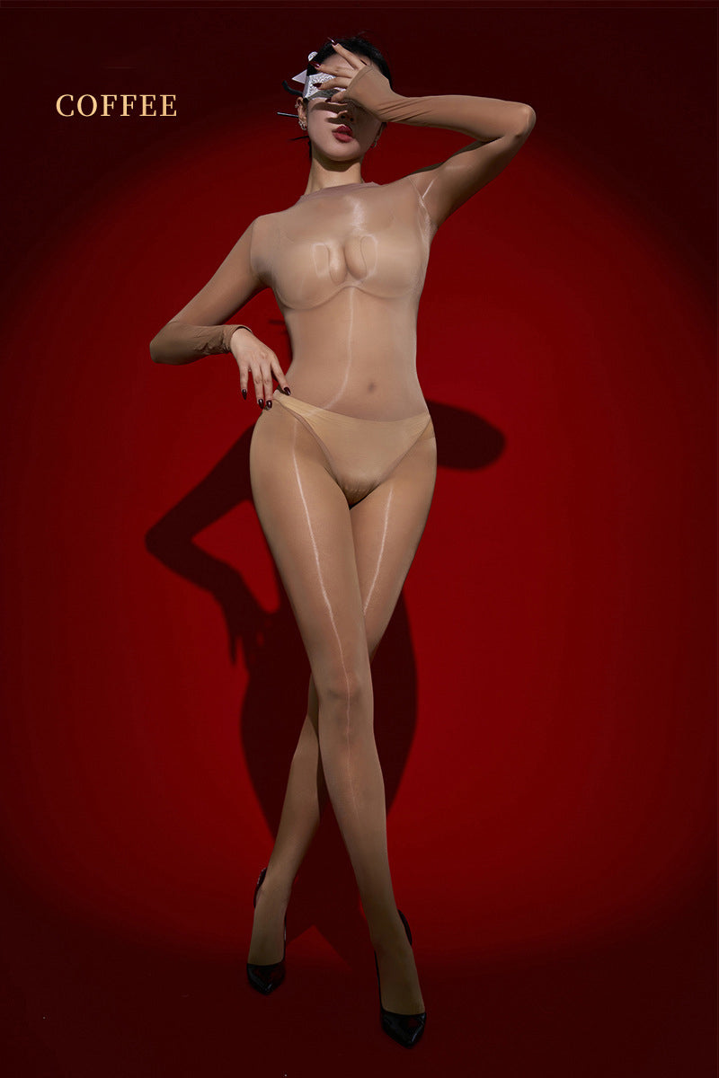 Seamless glossy silky high-cut body stockings
