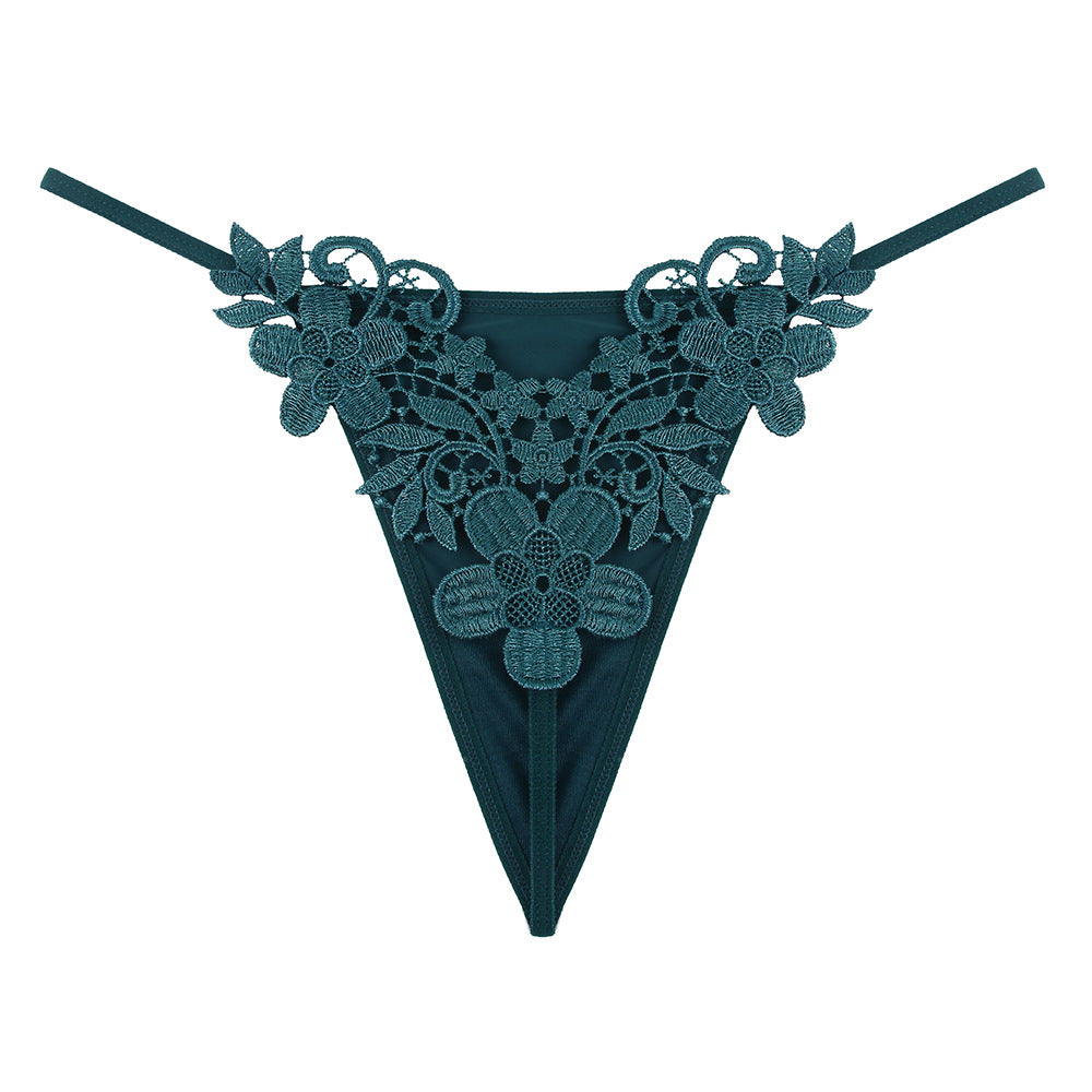 Low-rise strappy embroidered thong