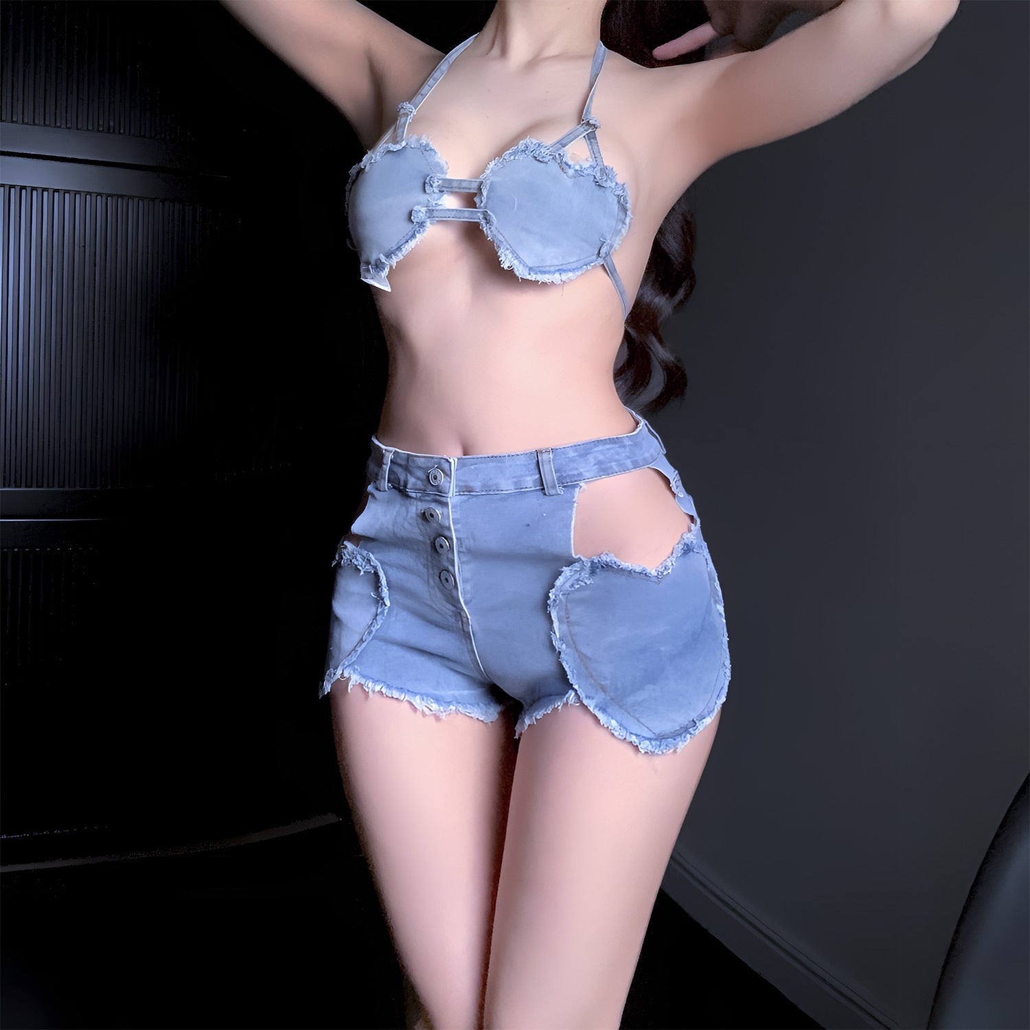 Heart ripped high waist denim shorts