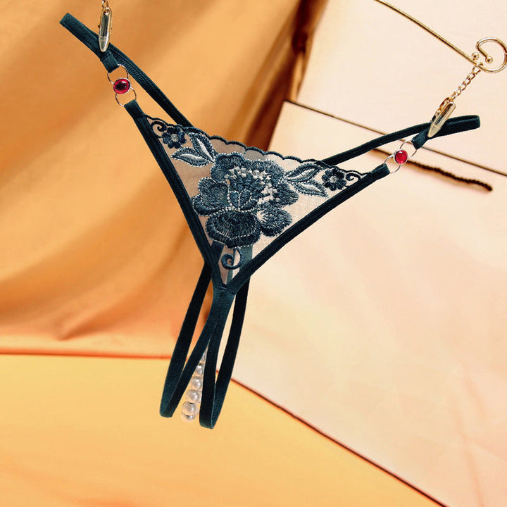 See-through embroidered crotchless sexy panties