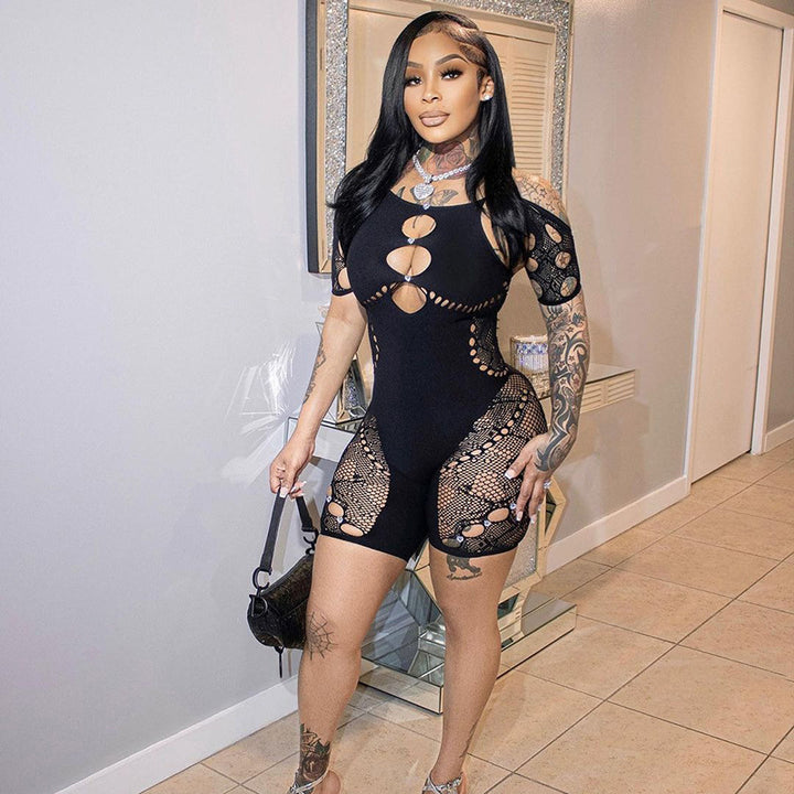 Crystal Embellished Cutout Sheer Jumpsuit