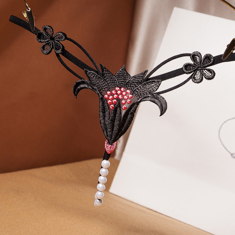 Embroidered Floral Pearl Massage Thong