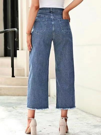 High-Waisted Cropped Straight-Leg Denim Jeans