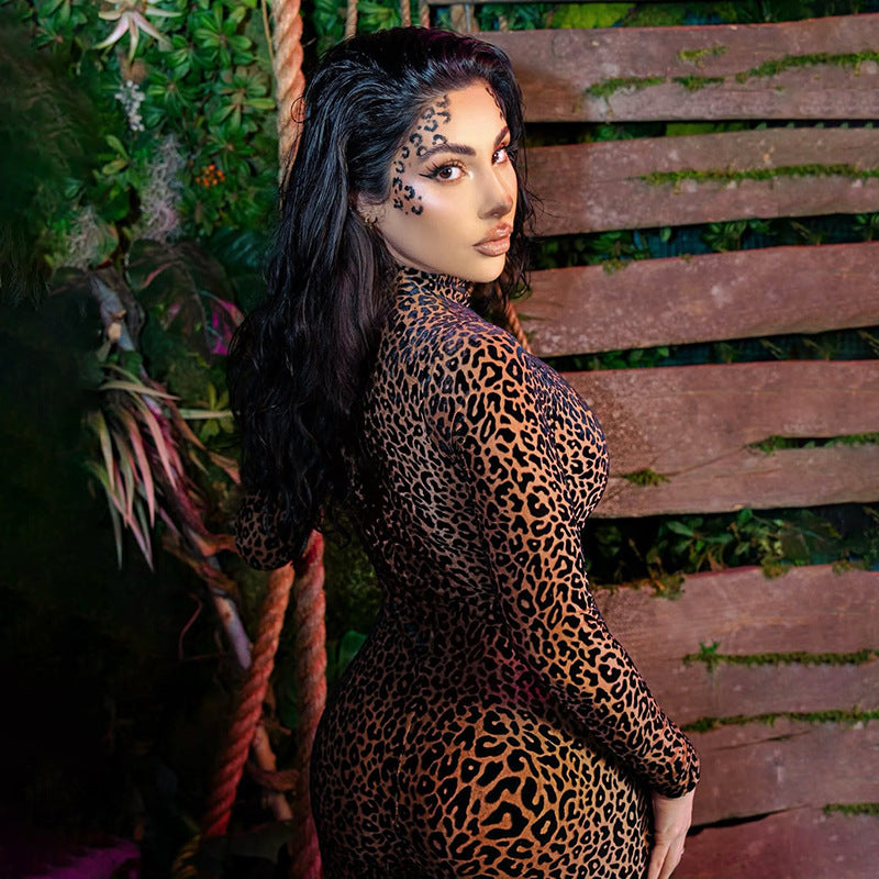 Leopard print slim-fit jumpsuit