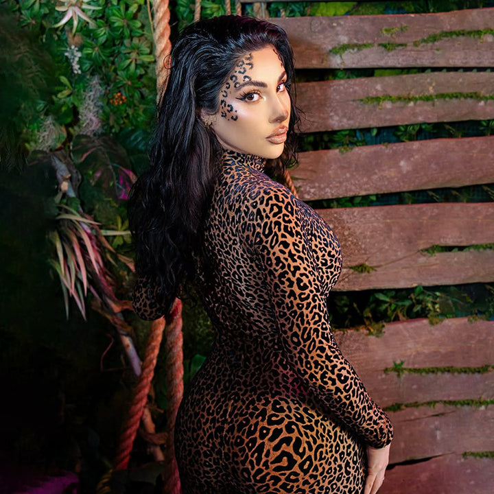 Leopard print slim-fit jumpsuit