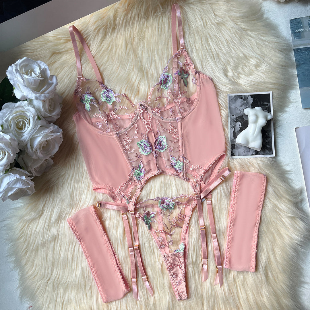 Popular Embroidered Mesh Bra Set