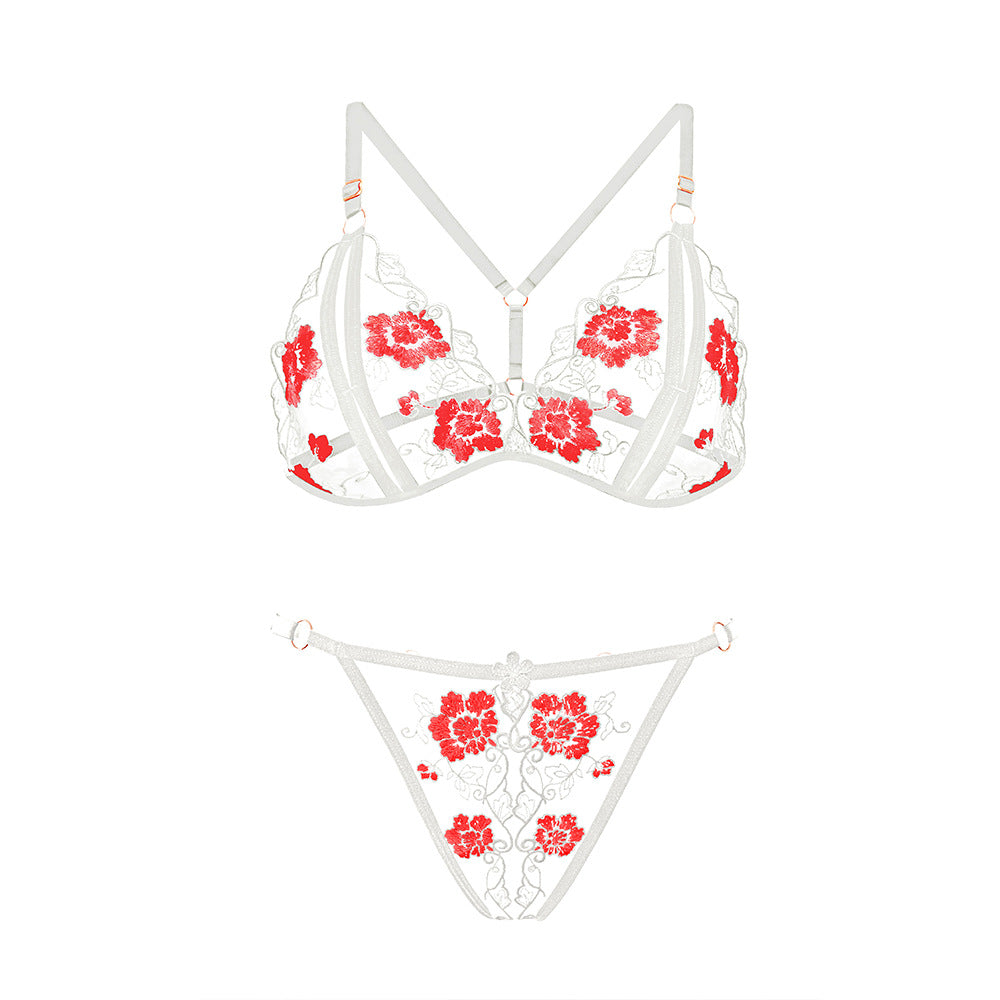 Tempting Sexy Embroidered Open Crotch Passion Bra Set