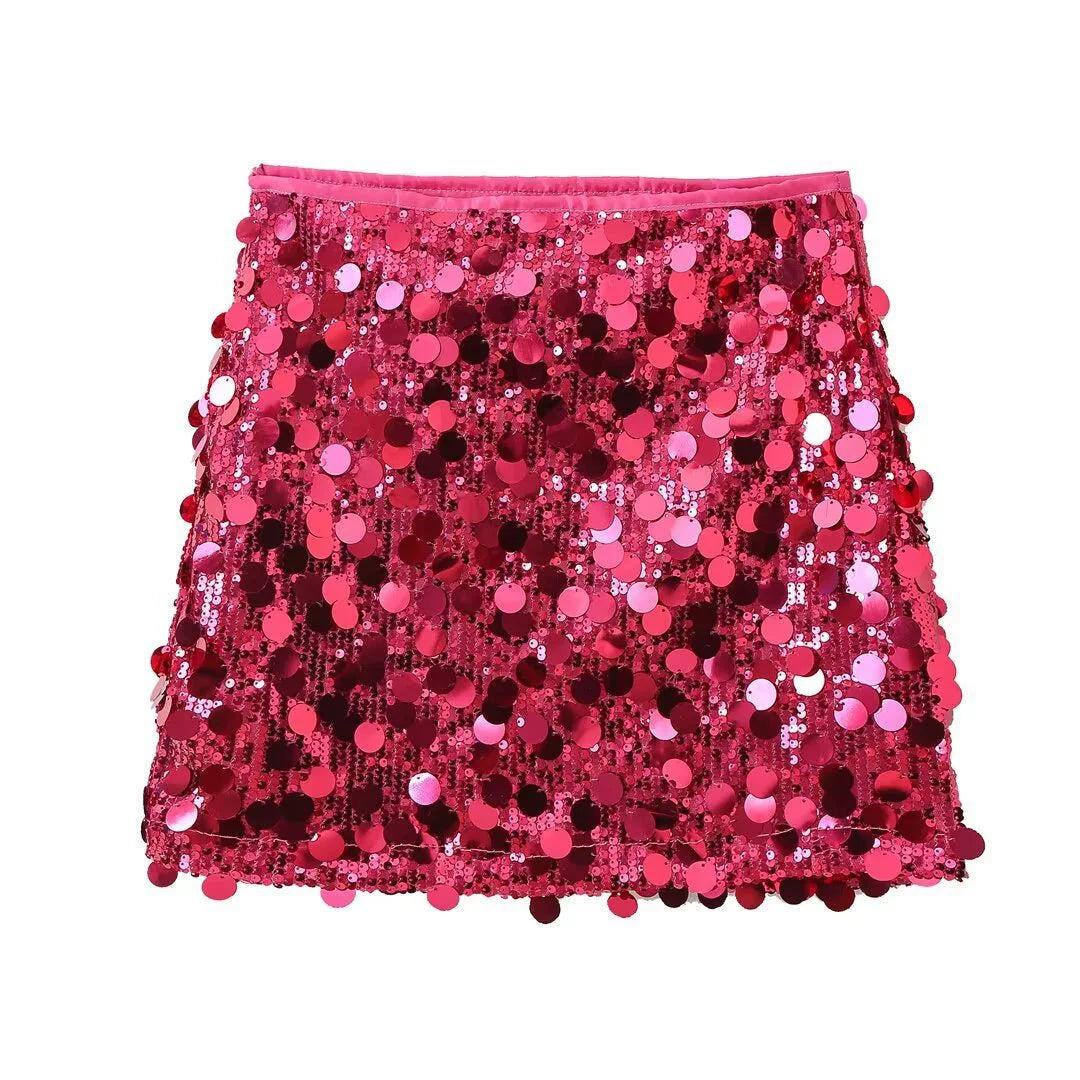 Solid color sequined skirt