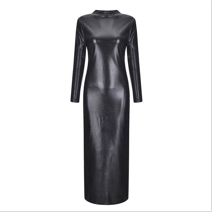 Leather Queen Backless Hollow Long Dress