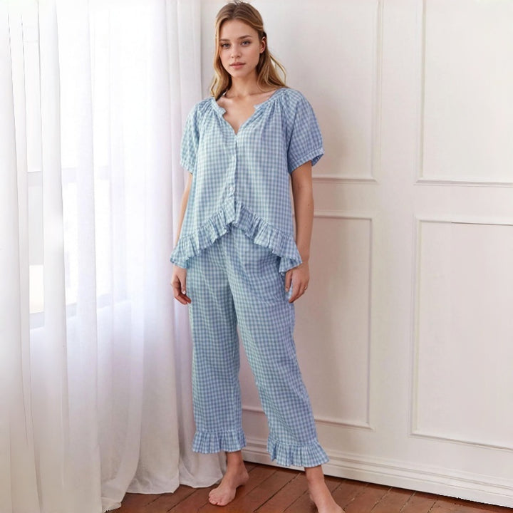 French Gingham Two Piece Pants Set