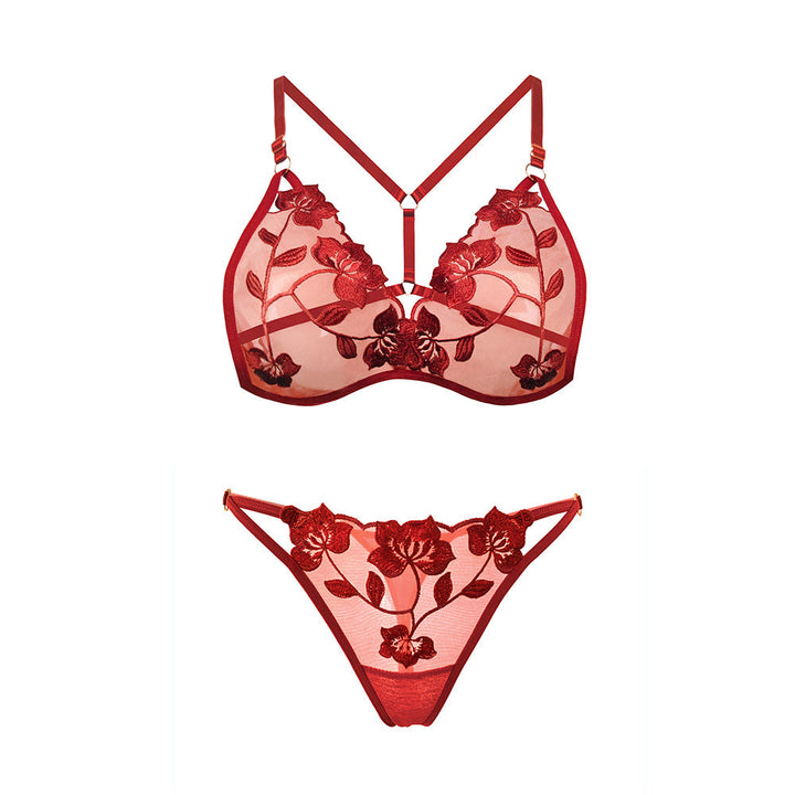 Lace Embroidery Ultra-thin Breathable Temptation Bra Set