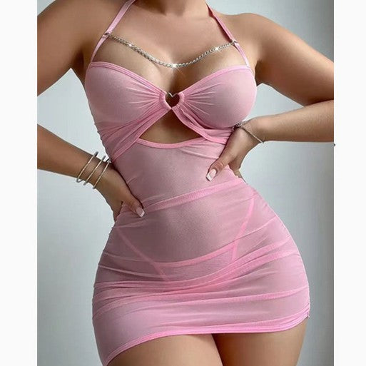 Sheer Mesh Chain Detail Sleepwear Set