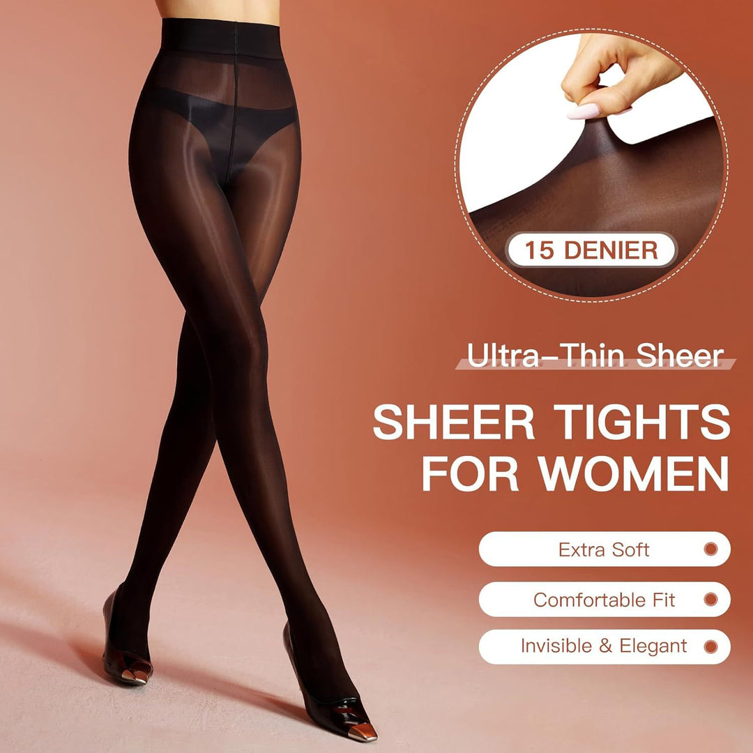 15D Glossy High-Waist Sheer Pantyhose