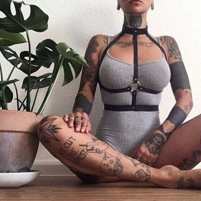 Leather bondage corset neck tie