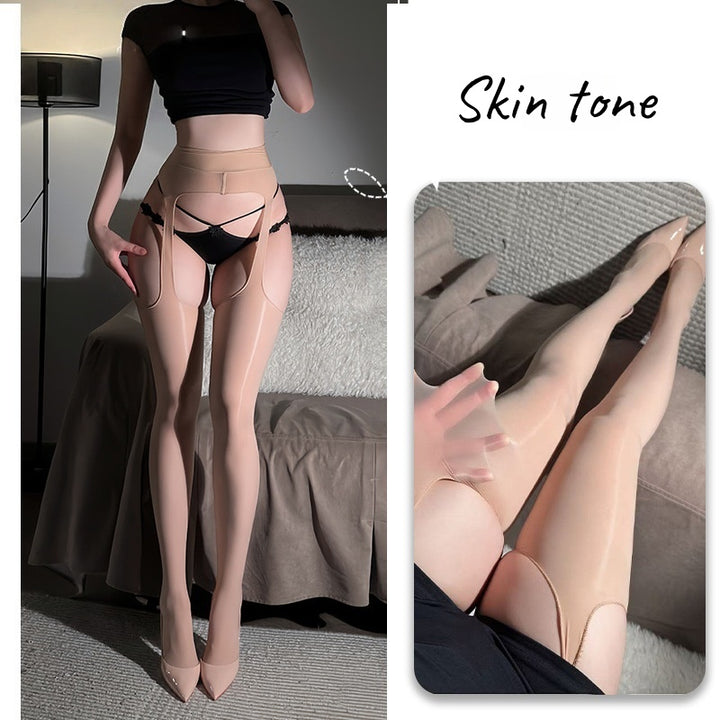 Glossy Cut-Out Suspender Tights