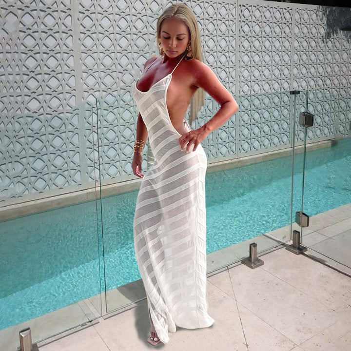 Sheer Backless Slit Maxi Dress