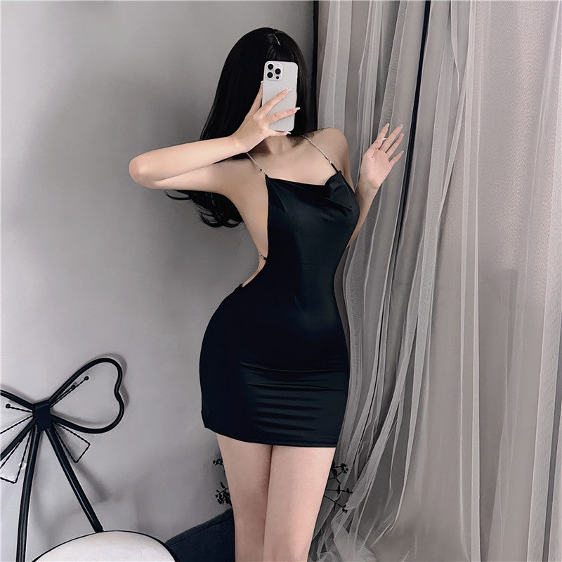 Silver shiny sexy suspender nightdress