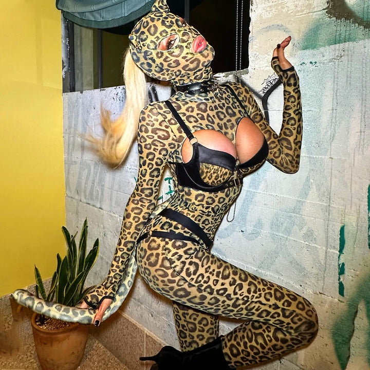 Sexy Hollow-Out Tight Leopard Print Body Shaping Set