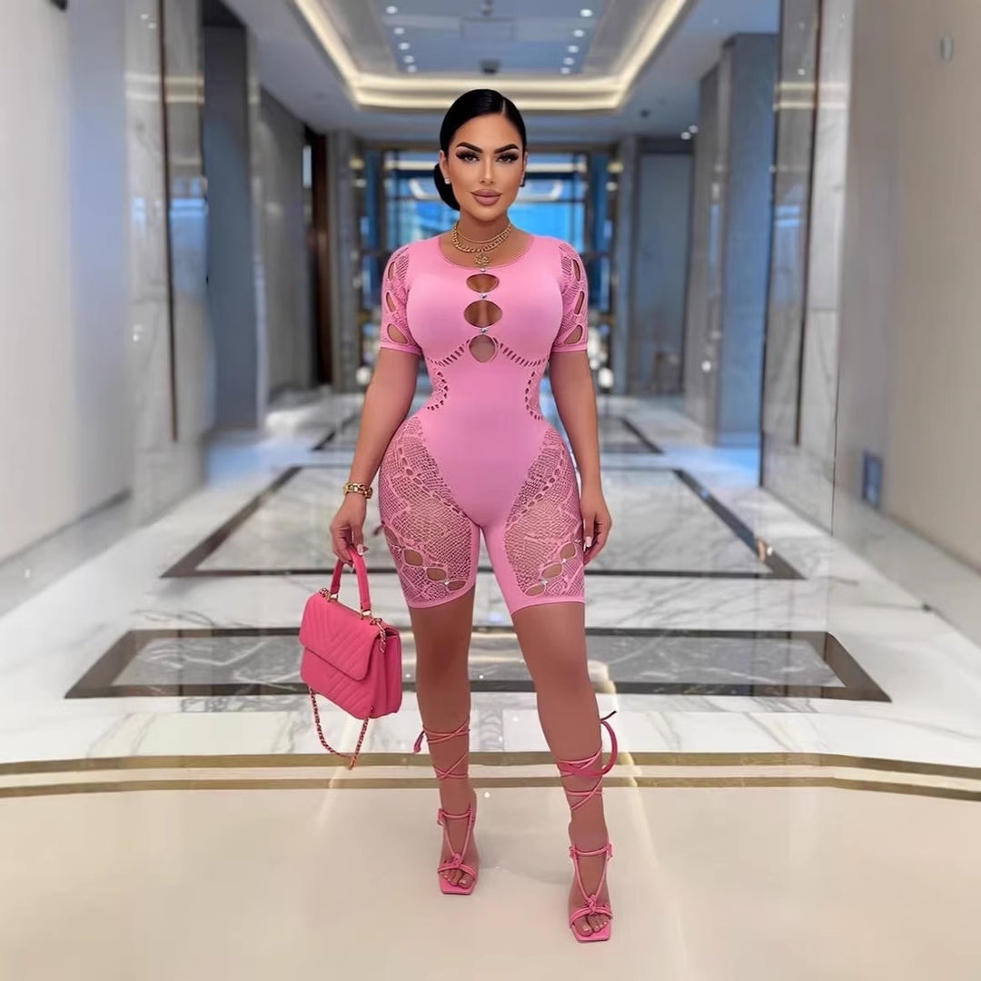 Crystal Embellished Cutout Sheer Jumpsuit