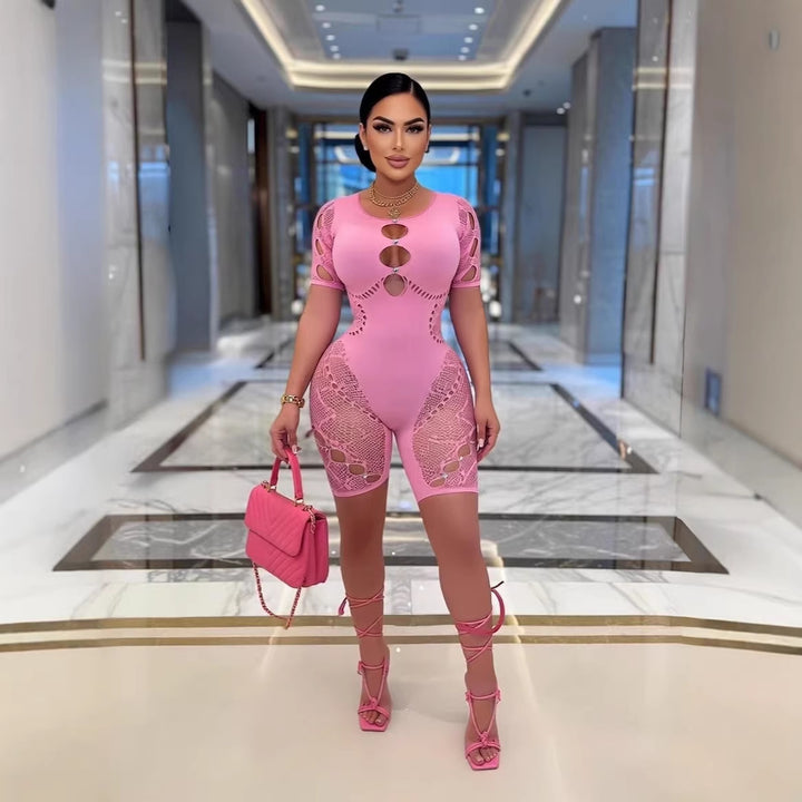 Crystal Embellished Cutout Sheer Jumpsuit