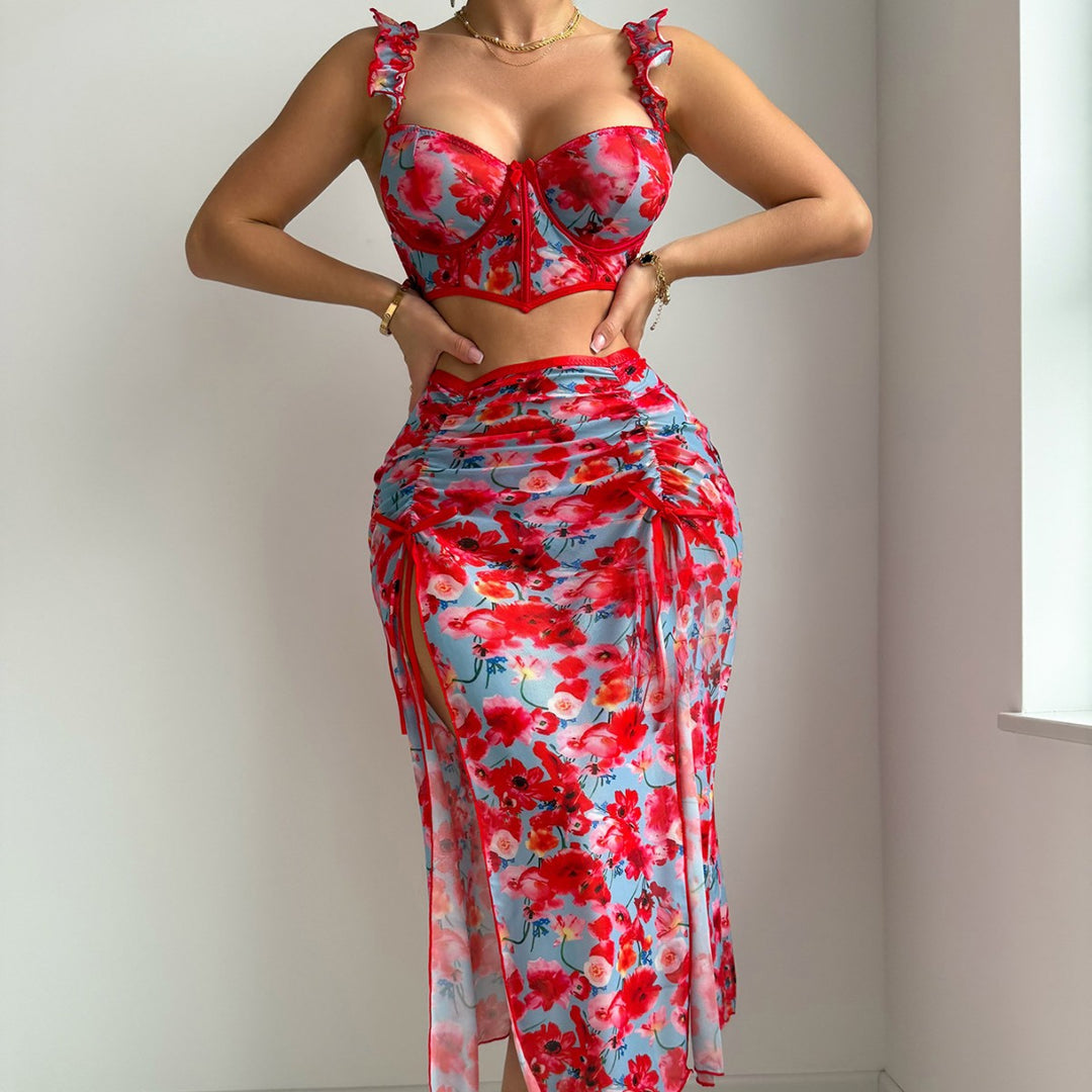 Printed Hollow-out Resort Set