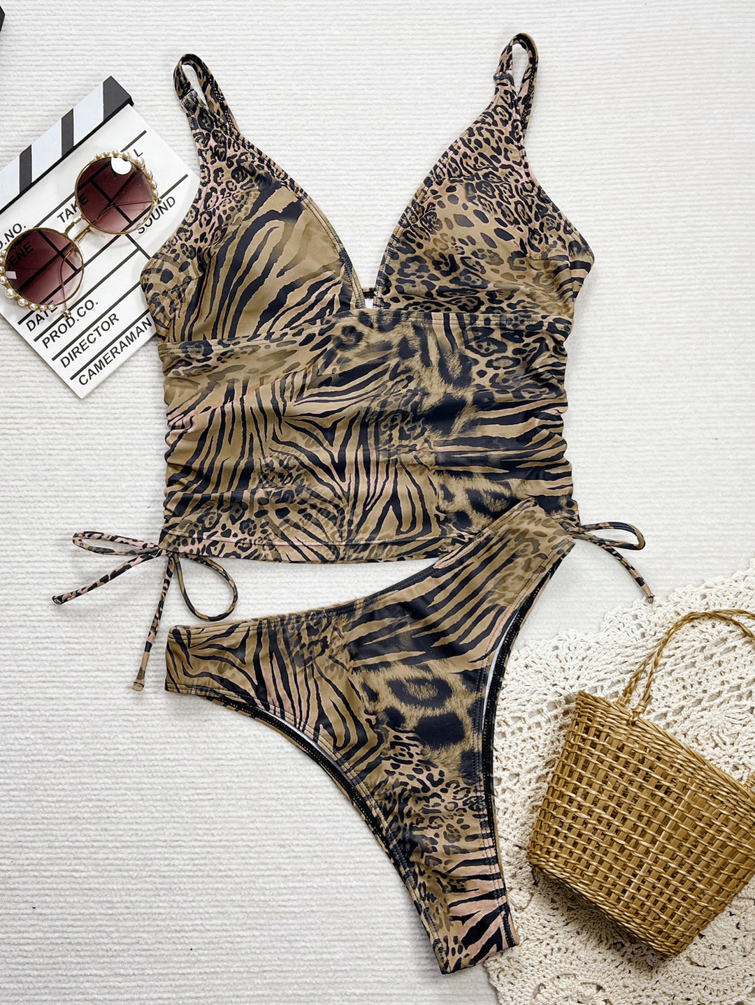 Printed Tie-Side Triangle Bikini Set
