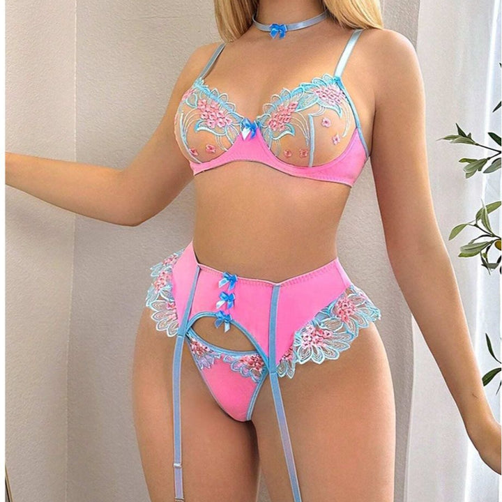Floral Embroidered Underwire Lingerie Set