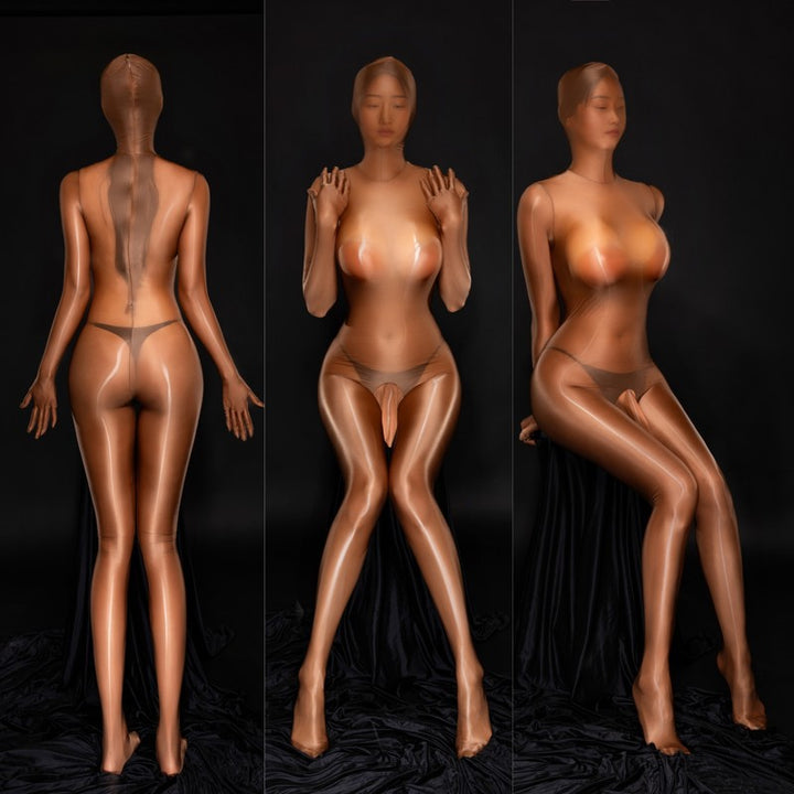 Plus-Size Zip-Up Glossy Silky Full-Cover