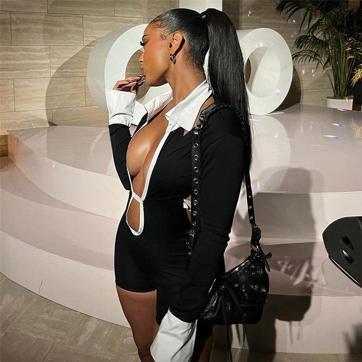 Contrast Trim Backless Cutout Jumpsuit