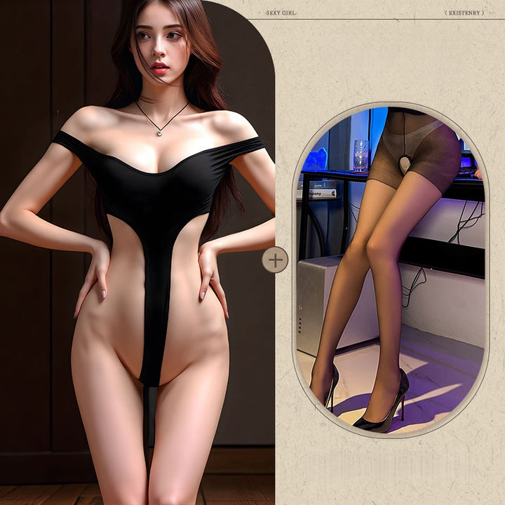 Uniform-style open-crotch bodysuit