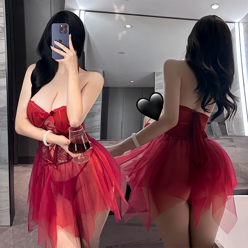 Underwire gathered lace backless passionate free-to-take-off sexy nightdress