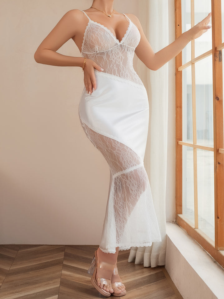 Lace Patchwork Mermaid Slip Maxi Dress