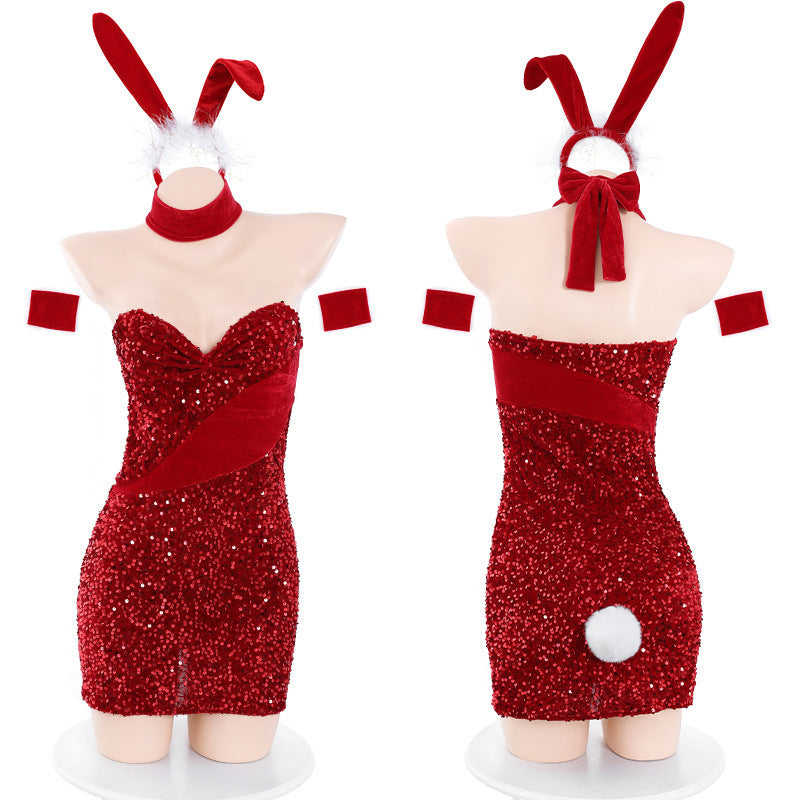 Sexy bunny girl sequined uniform temptation Christmas tube top dress