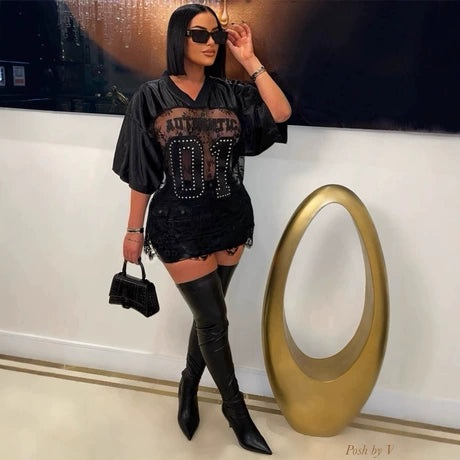 Printed Lace-Panel Sheer Street T-Shirt