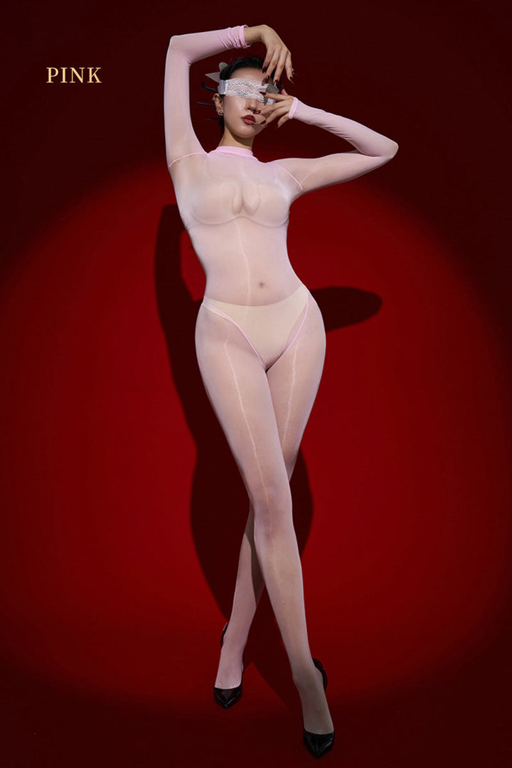 Seamless glossy silky high-cut body stockings