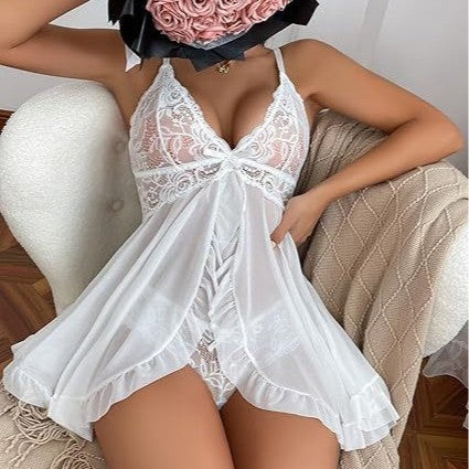 Lace Mesh V-Neck Slip Set