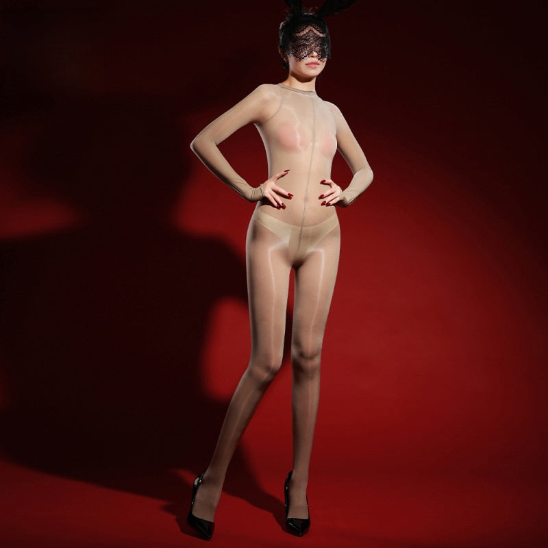 Glossy Full-Body Sheer Bodystocking