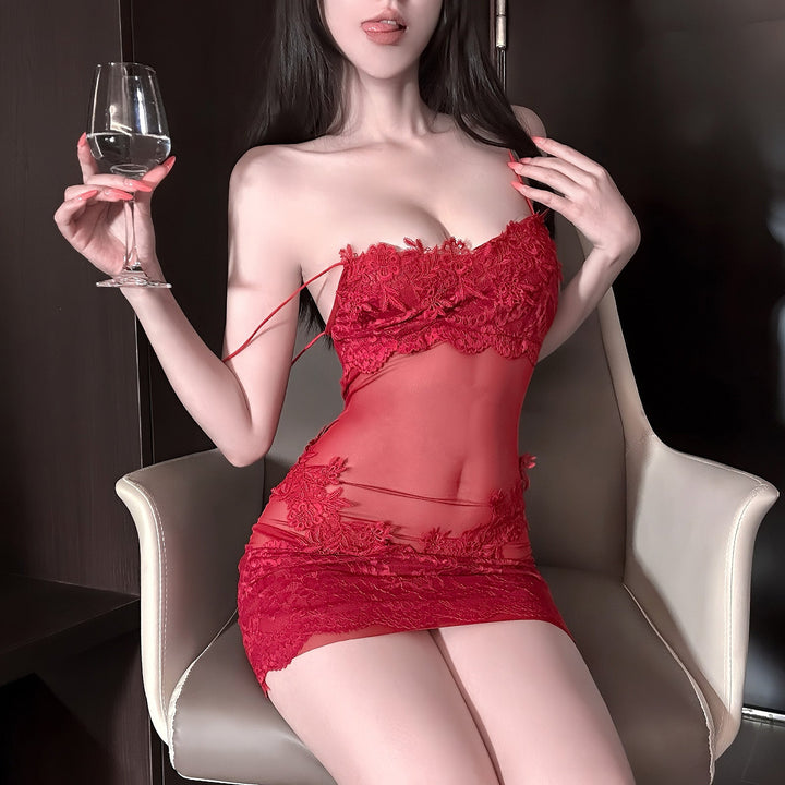 Sexy Lace Lingerie Bodysuit - Showing Buttocks, Free Thong