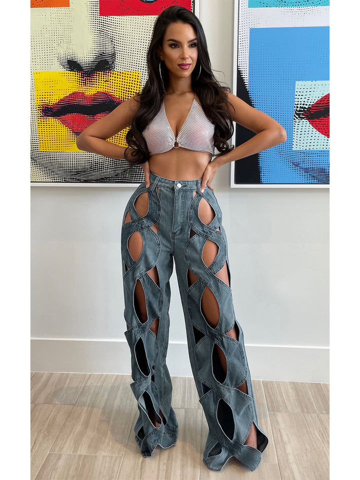 Twist Cutout Straight-Leg Denim Jeans