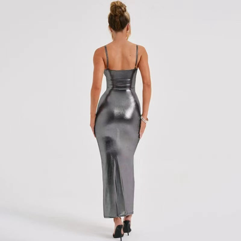 Fashionable sexy off-shoulder slim suspender dress