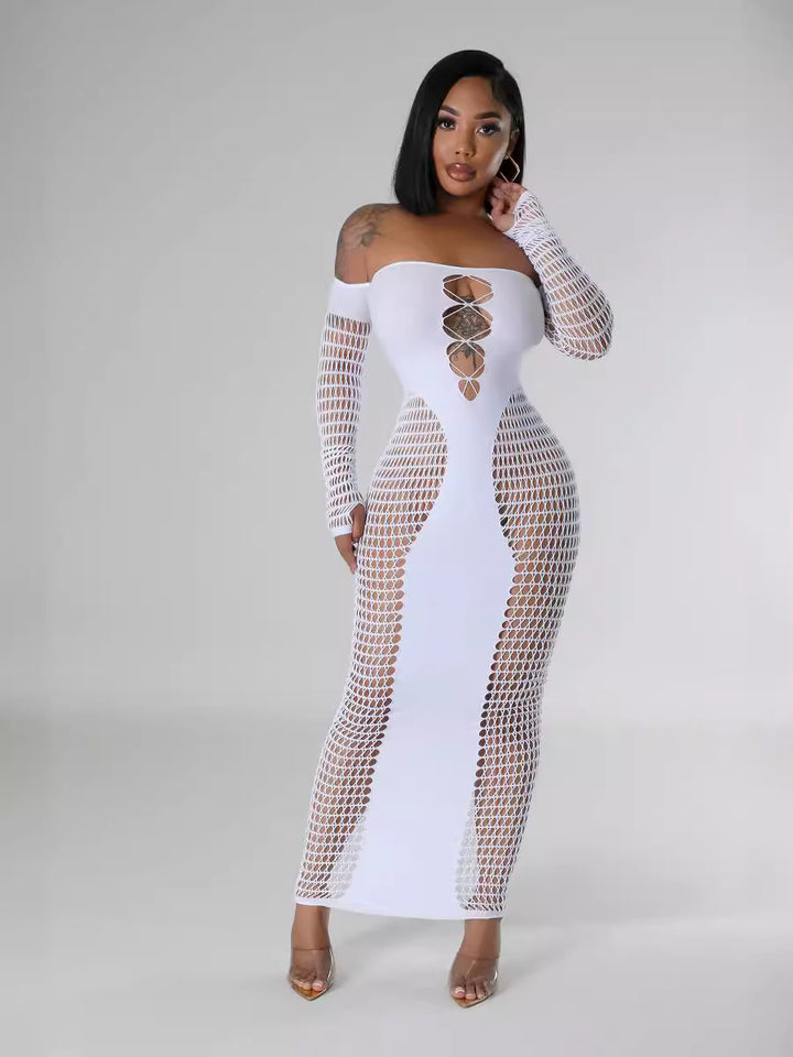 Off-shoulder cutout fitted party dress